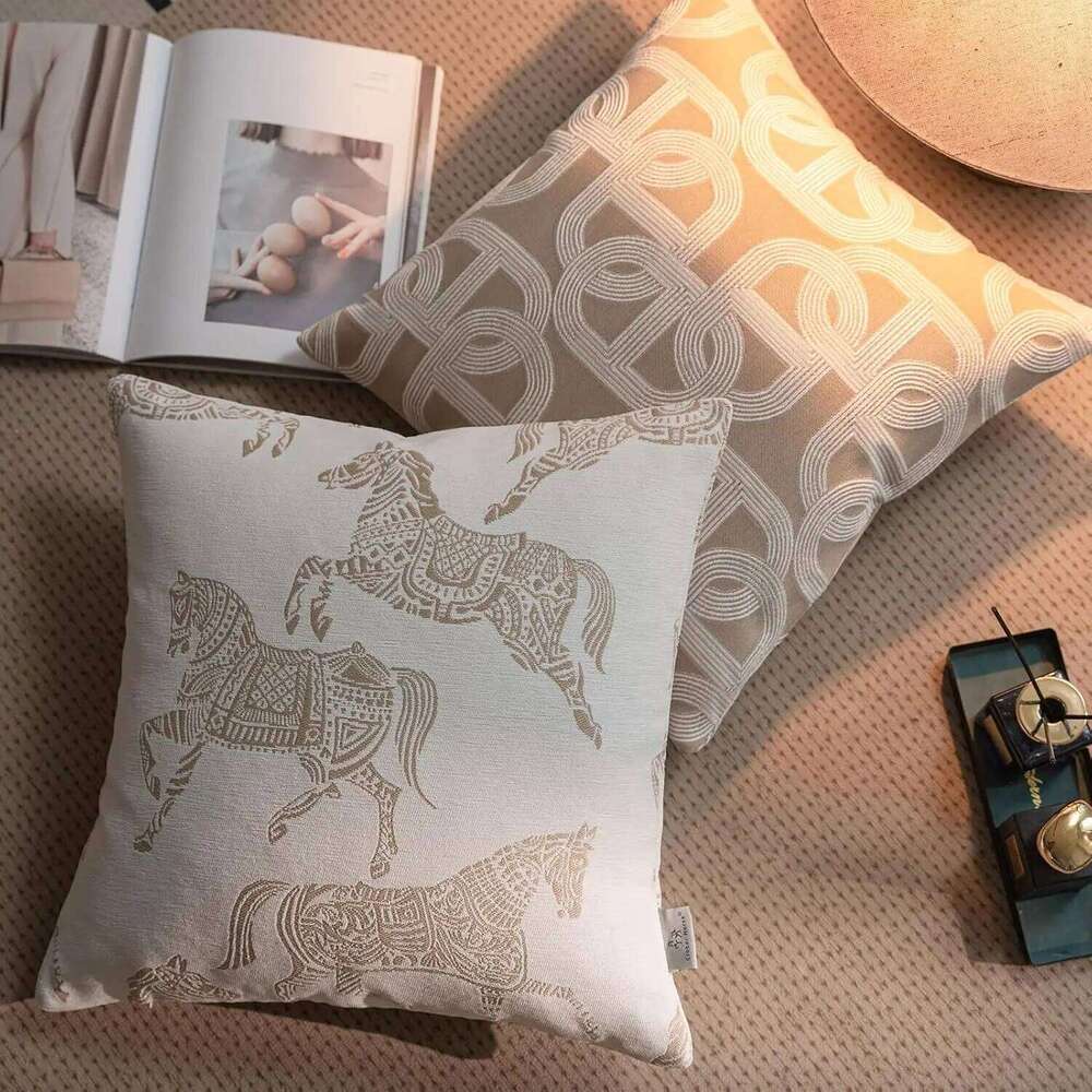 Luxury Geometric Jacquard Cushion Covers Premium Oatmeal Grey Modern Minimalist Home Decor High-End Designer Throw Pillow Cases 26L0211 Pillow Case