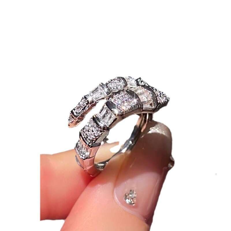 Micro-Inlaid Cubic Zirconia Snake-Shaped Open Ring For Women