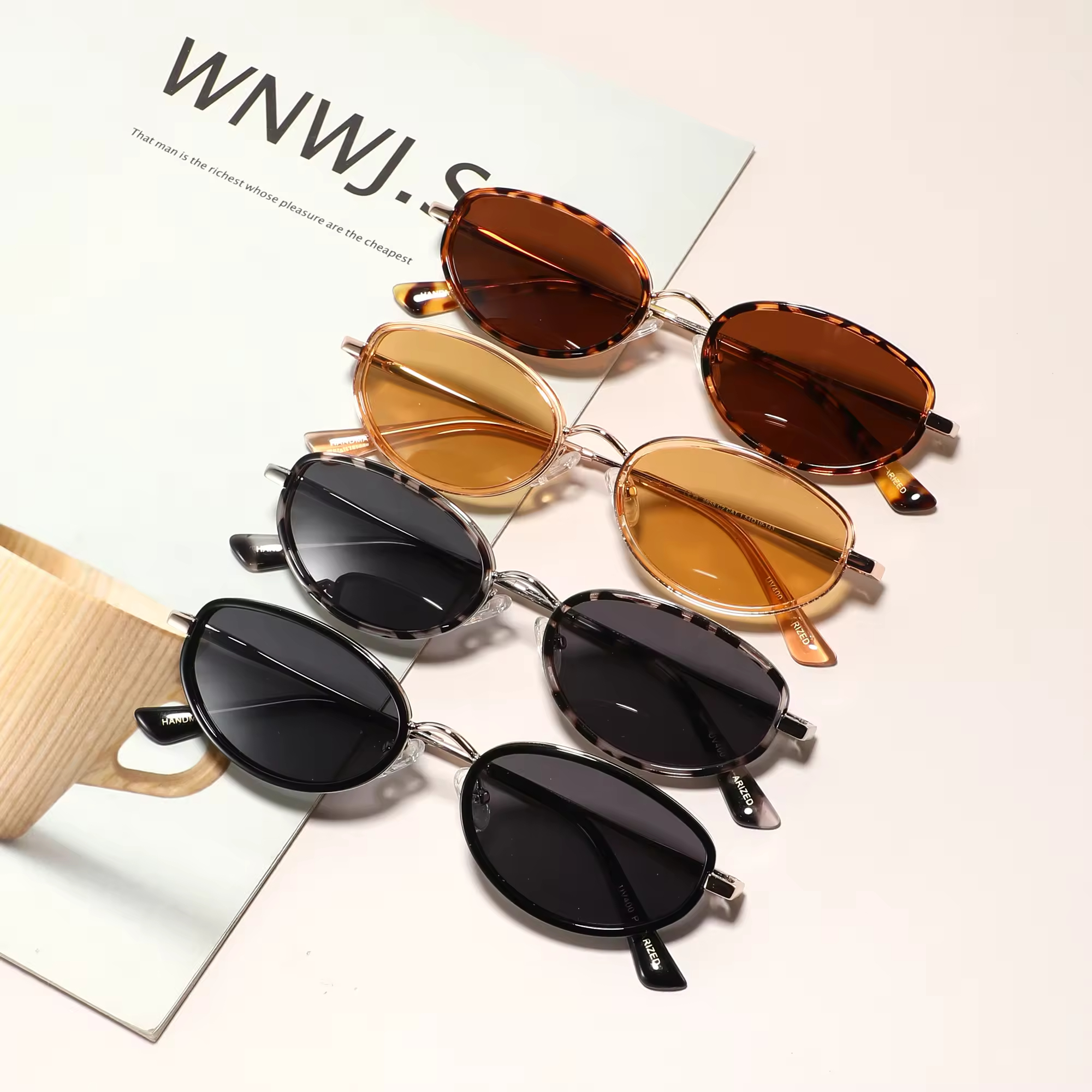 High-quality retro designer sunglasses metal frame small oval sunglasses UV400 polarized lens custom logo hand-made acetate sunglasses