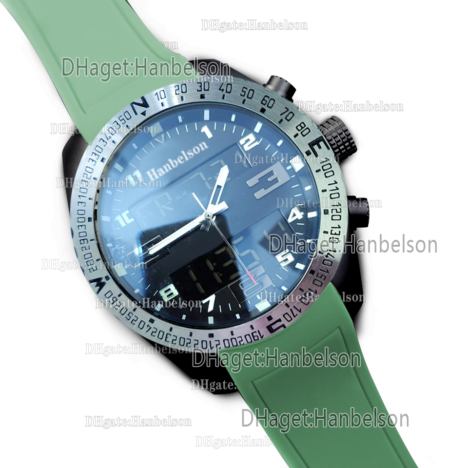 46mm Multi Function Digital Analog Dual Time Watch Mens green Electronic Pointer Display - Metal Luxury Wristwatch