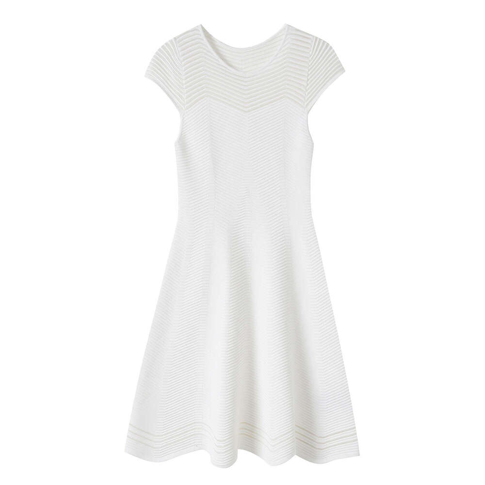 2026 Spring Social Mini Skirt Women's Summer Thin Ice Silk Hollow Short Sleeve Round Neck pleated Skirt