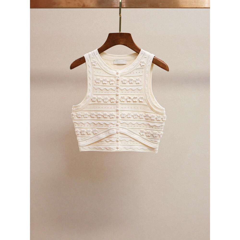 2026 Spring/Summer New Women's Style Elegant Hollow Jacquard Knitted Tank Top Split Skirt Two Piece Set