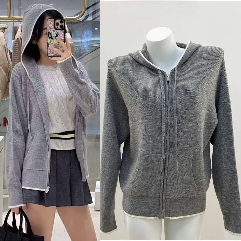 2026 autumn and winter new color blocked zipper hooded neutral casual sports knitted cardigan jacket