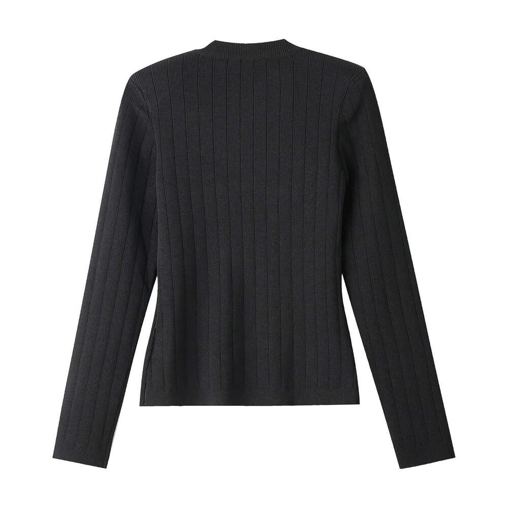 2026 new social semi high neck sweater with gold buttons designed by high-end tactile black slim knit shirt
