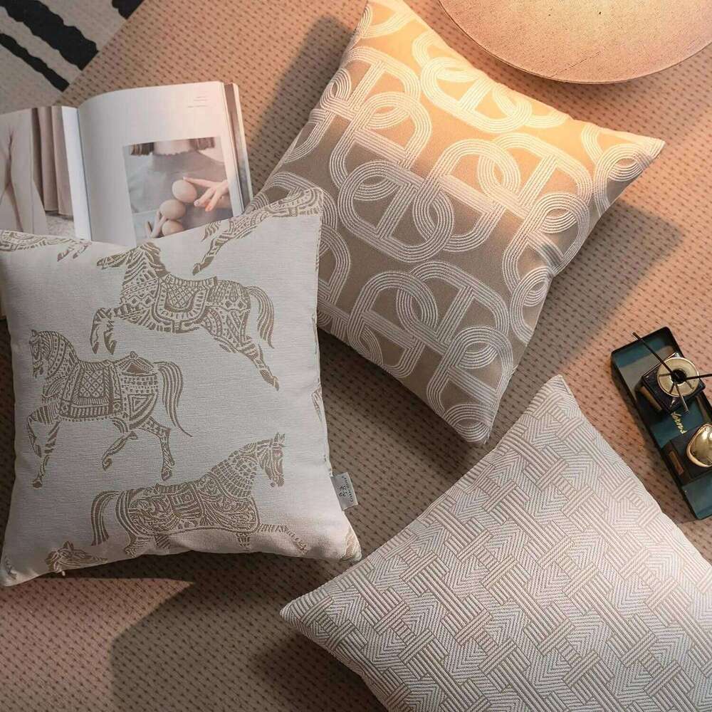 Luxury Geometric Jacquard Cushion Covers Premium Oatmeal Grey Modern Minimalist Home Decor High-End Designer Throw Pillow Cases 26L0211 Pillow Case