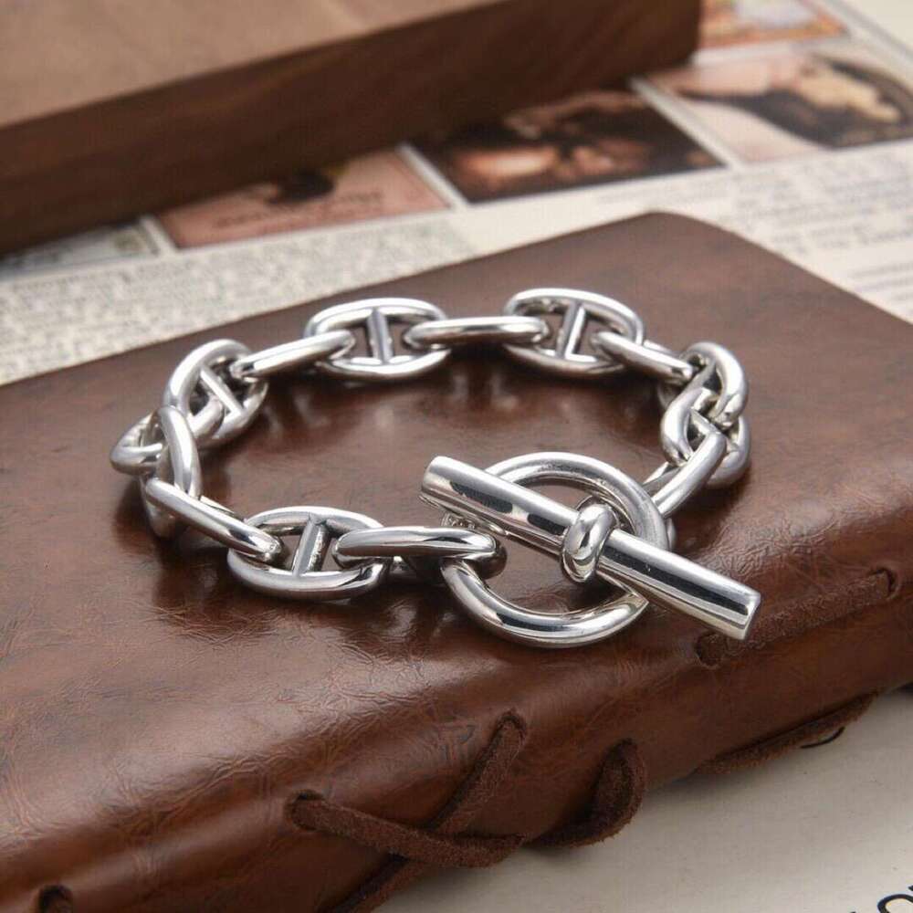 Unisex Pig Nose Bracelet Vintage OT Clasp S925 Sterling Silver Bracelet Personalized Trendy Jewelry