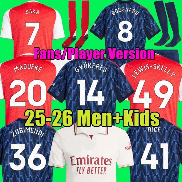 25 26 SAKA ZUBIMENDI GYOKERES soccer jerseys Fans Player version ODEGAARD HAVERTZ LEWIS-SKELLY 2025 football shirt Men Kids sets RICE MADUEKE ArSeN top kit jersey