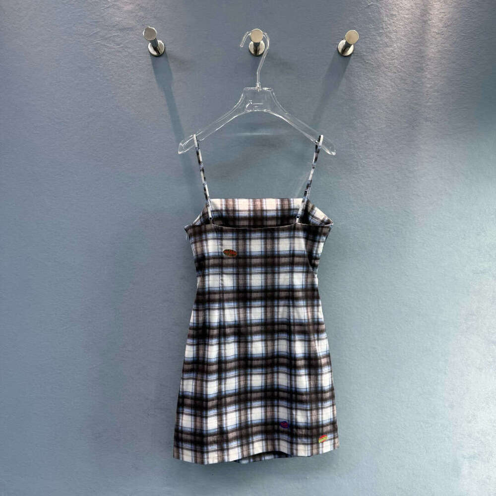 High quality 2026 summer new woven plaid vacation style women's linen suspender dress