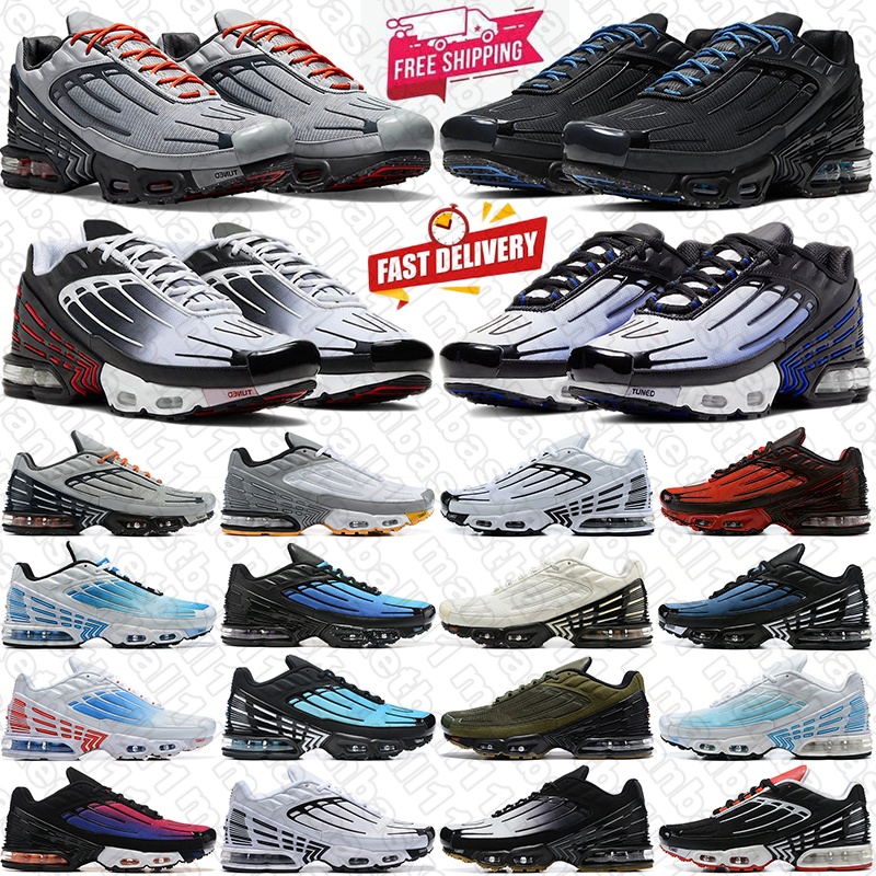 free shipping tn 3 running shoes tuned mens trainers Triple Black White Hyper Blue tns designer sneakers tnss women men outdoor sports sneaker tnshoes 36-46