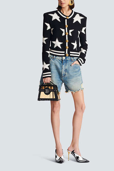 2026 Small Fragrant Color blocked Shoulder Padded Knitted Women's Sweater Spring New High end and Age reducing Versatile Top