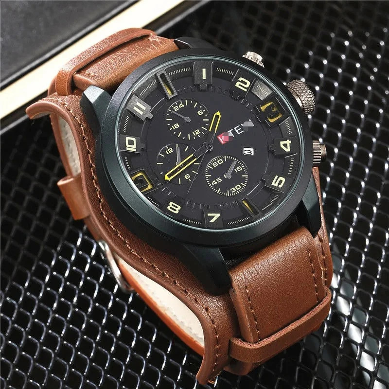 Fashion Retro Mens Quartz Wristwatches Man Watch PU Leather Business Watch Military Tactical Outdoor Sport Wristwatch 260206