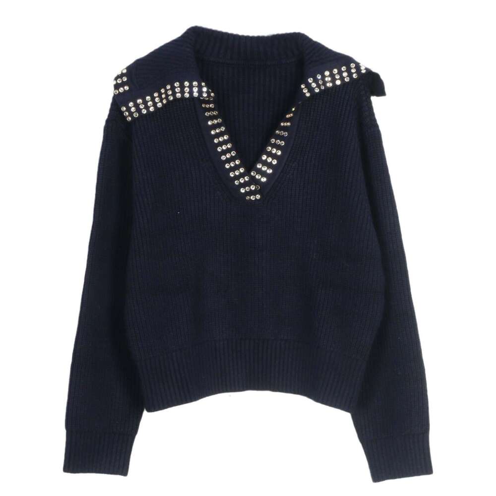 2026 autumn and winter loose niche lazy style rhinestone collar fashionable knitted women's sweater