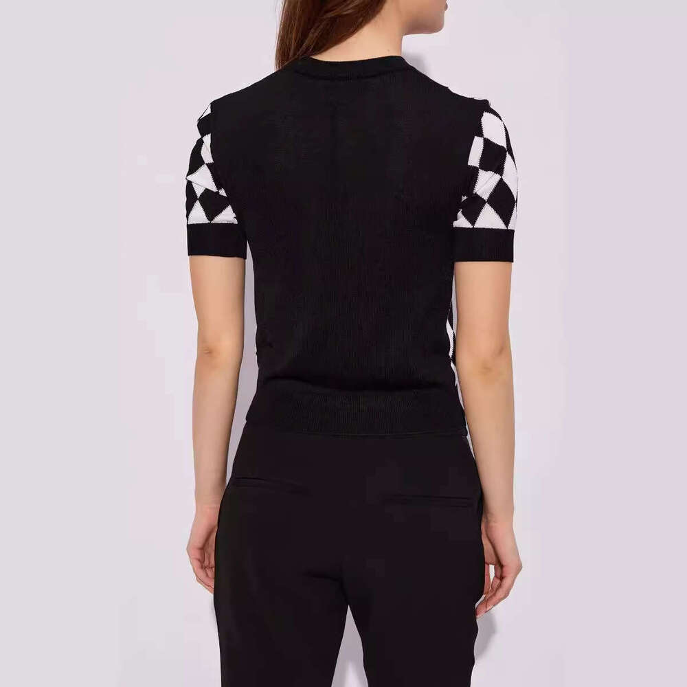 Women's Knitted Sweater Short Sleeve 2026 New European Diamond Pattern Youth Top