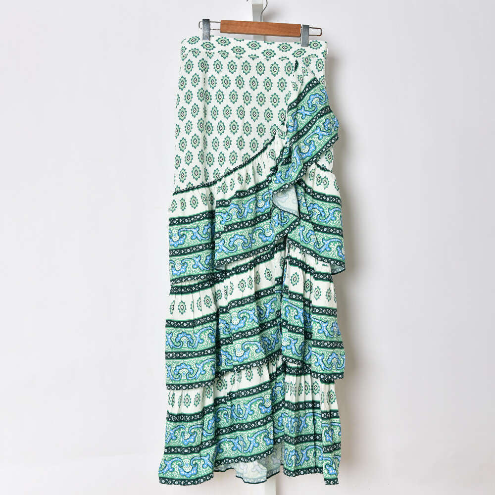 2026 Autumn/Winter New Elegant Designer Retro Style Printed Irregular Women's Long Skirt