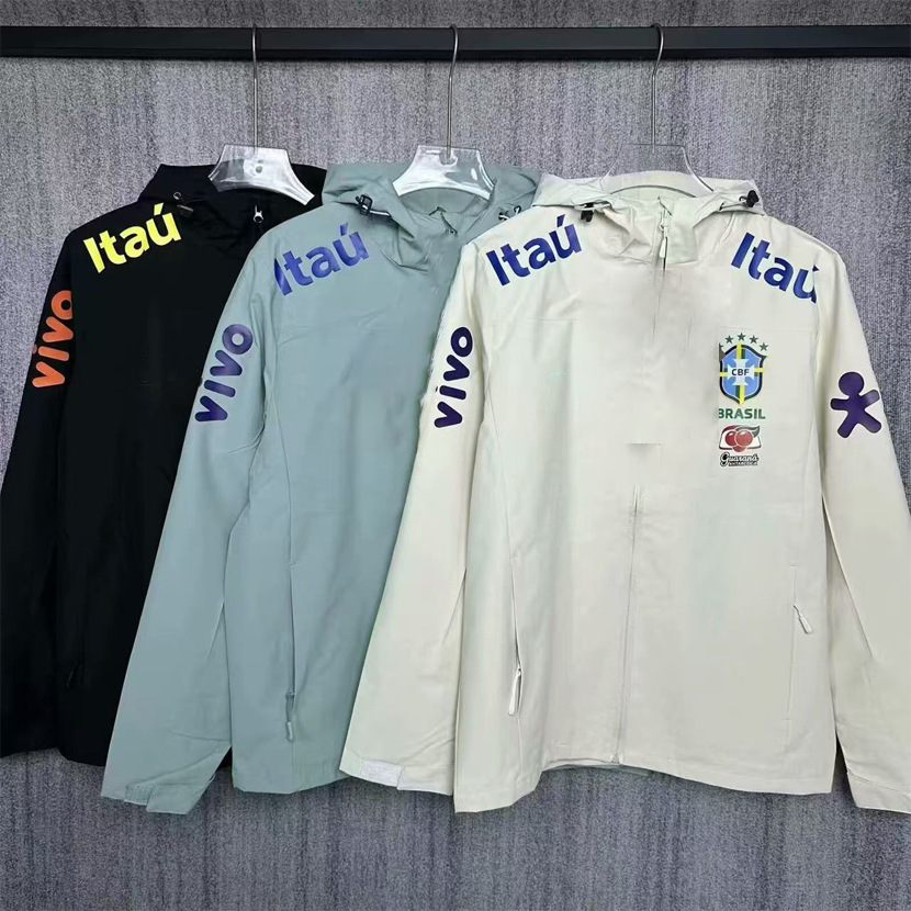 Designer Men's Football Jacket Brazilian club Training Jacket High-Quality Hooded Windbreaker Unisex Sports Outdoors Man Coats
