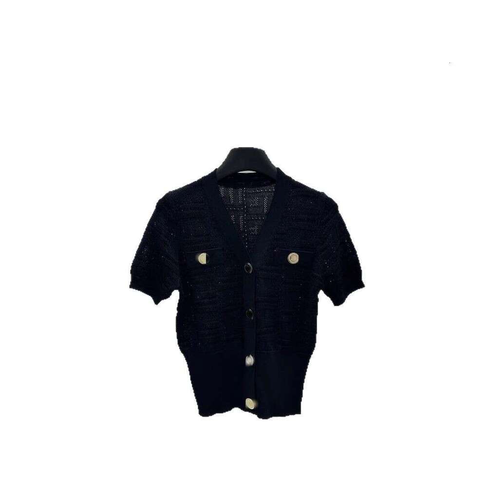 2026 spring/summer new hollow V-neck short sleeved knitted cardigan slim fit versatile women's top women's clothing