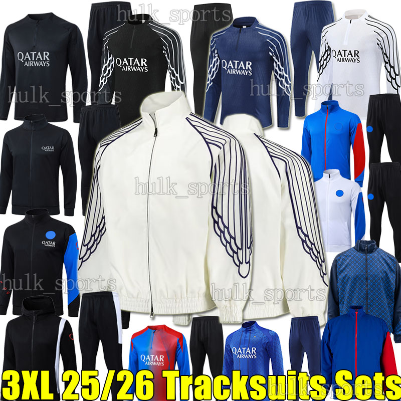 XXXL 25/26 Paris G.RAMOS soccer sets tracksuits T90 football training suit jogging survetement maillot foot chandal jacket O.DEMBELE windbreaker hooded adult kids