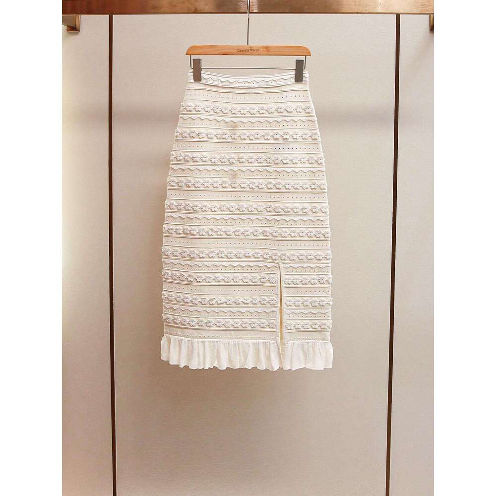 2026 Spring/Summer New Women's Style Elegant Hollow Jacquard Knitted Tank Top Split Skirt Two Piece Set