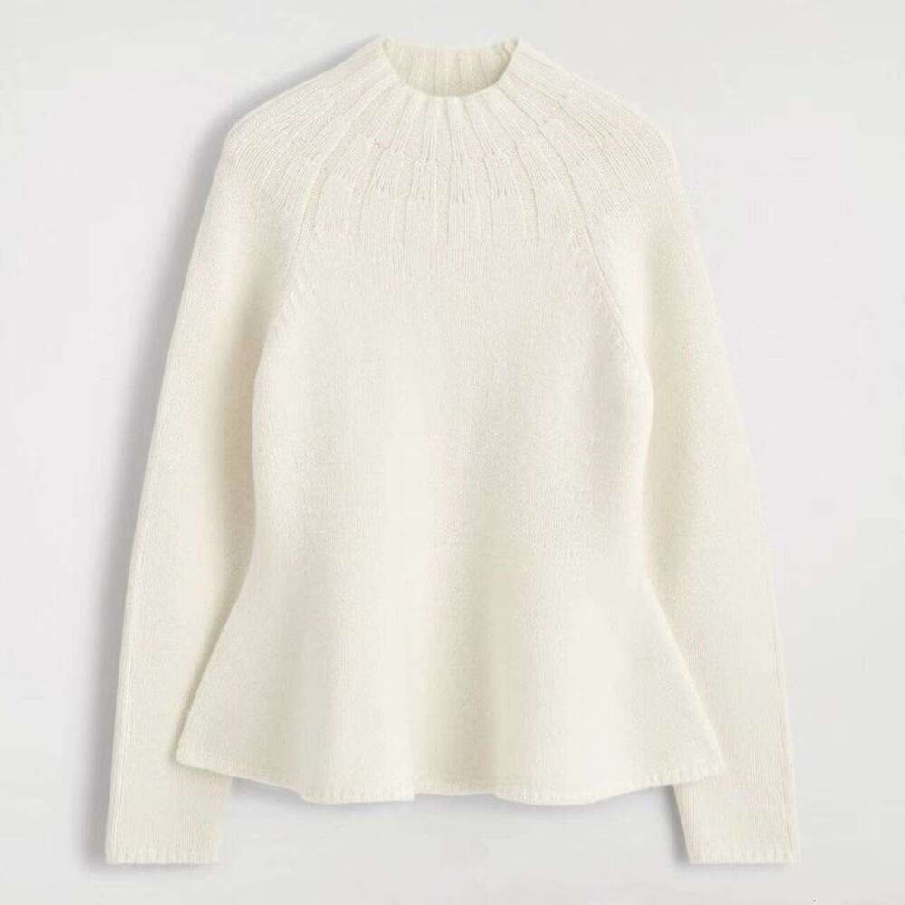 Designer women's slim fit ruffled wool sweater 2026 autumn/winter new top