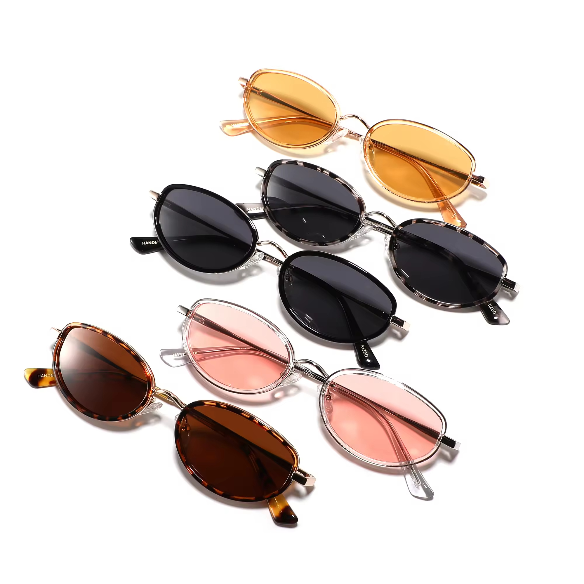 High-quality retro designer sunglasses metal frame small oval sunglasses UV400 polarized lens custom logo hand-made acetate sunglasses