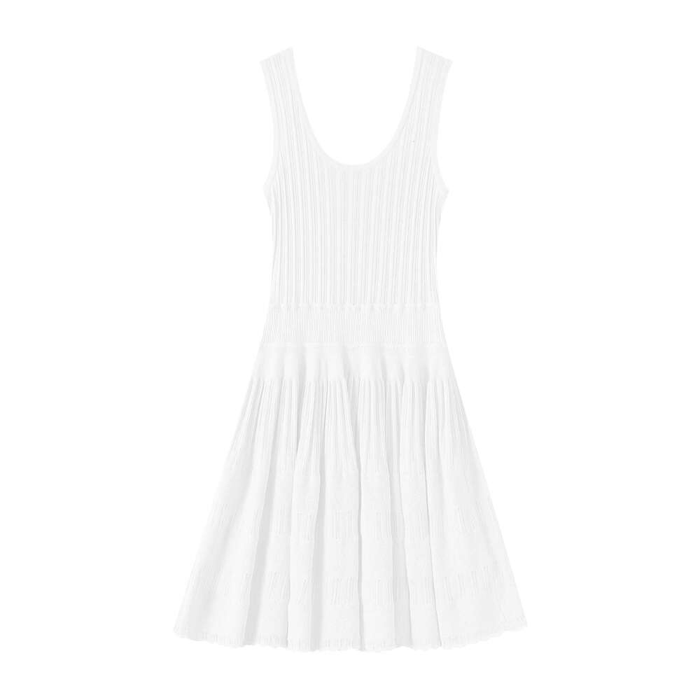 Designer's luxurious social style pleated hollowed out U-neck lace up slim fit sleeveless women's knitted dress