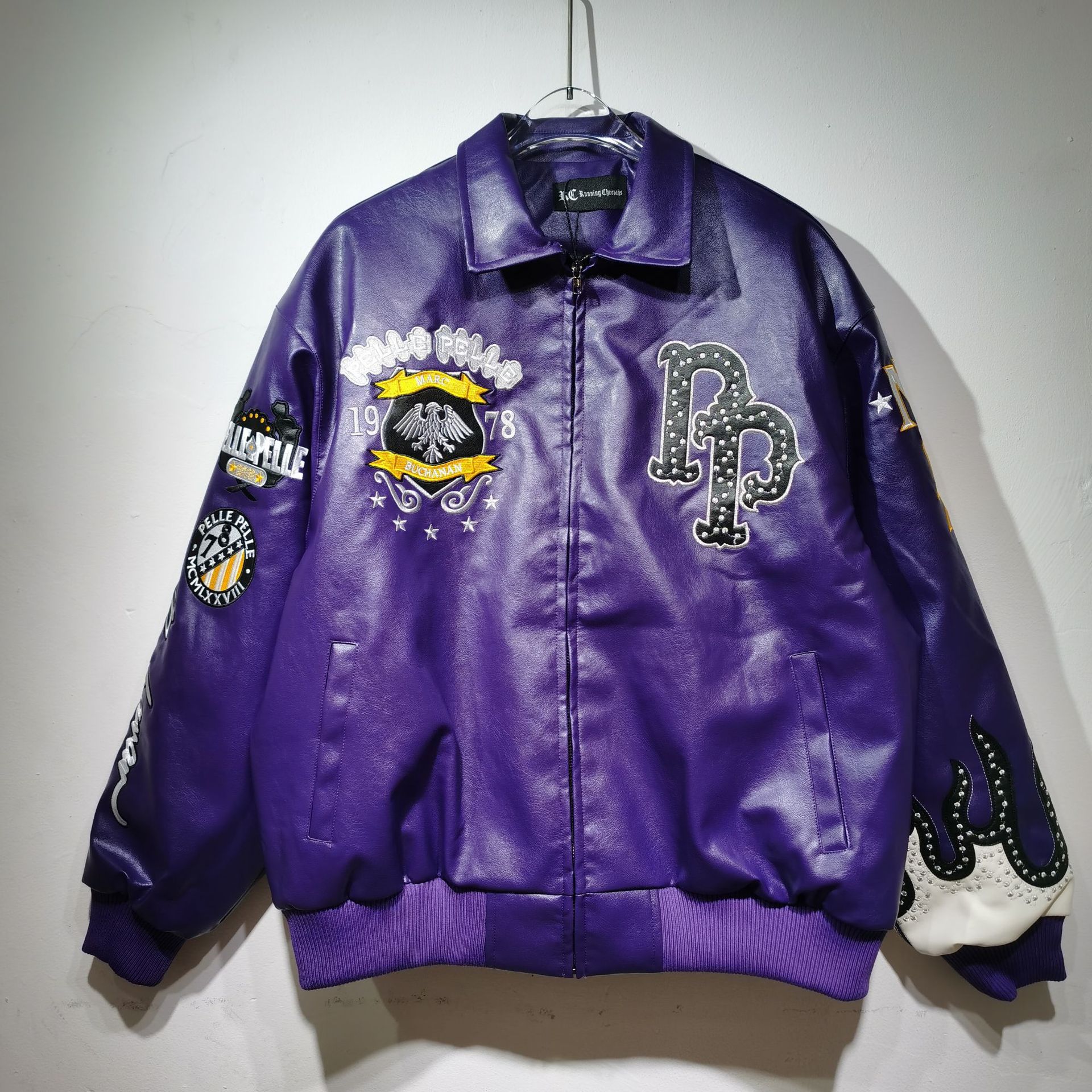 Men's Jackets High-quality Authentic Women's Black Blue Red Purple Leather Genuine Leather Embroidered Diamond Short Jacket