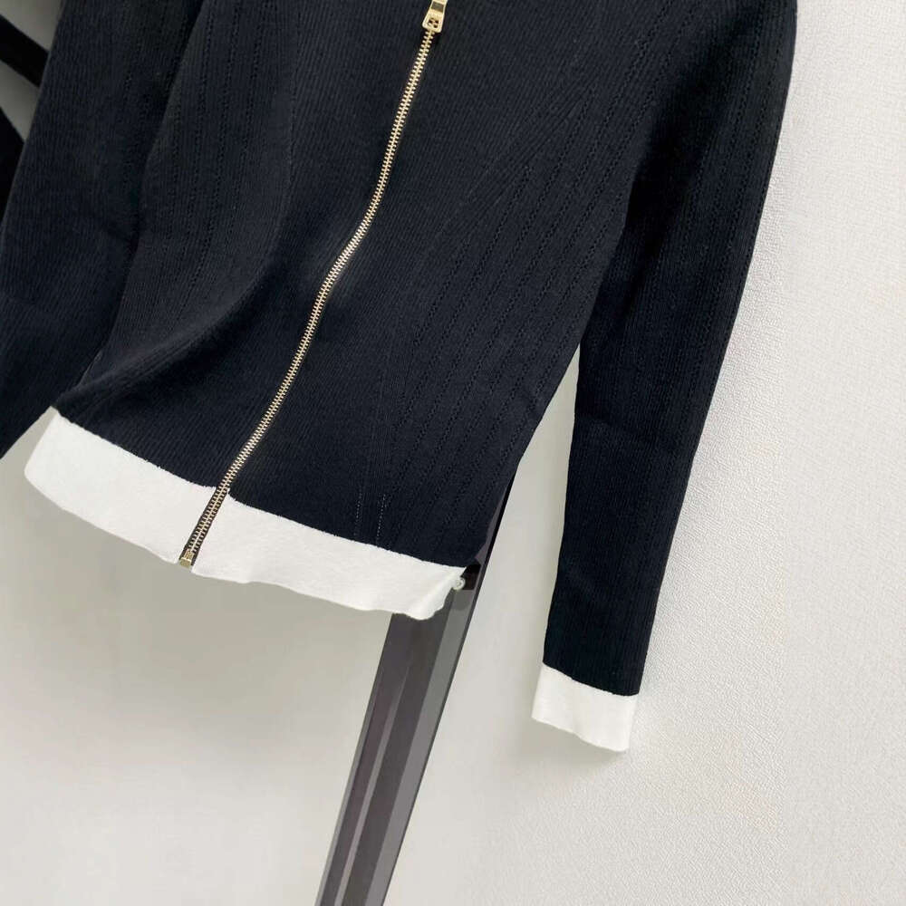 2026 autumn and winter new item color blocked stand up collar slim zipper knitted women's cardigan jacket women's clothing