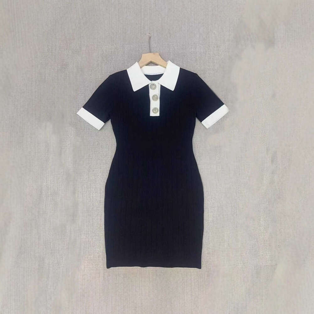 2026 Summer New Designer Women's Casual Collar Ice Silk Knitted Slimming Dress Women's Wear