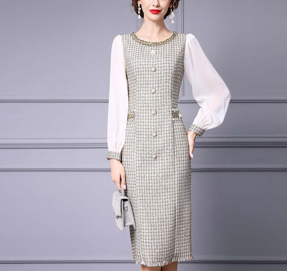 2026 autumn and winter casual dress, coarse wool commuting skirt, customized top, women's dress, handmade nail drill