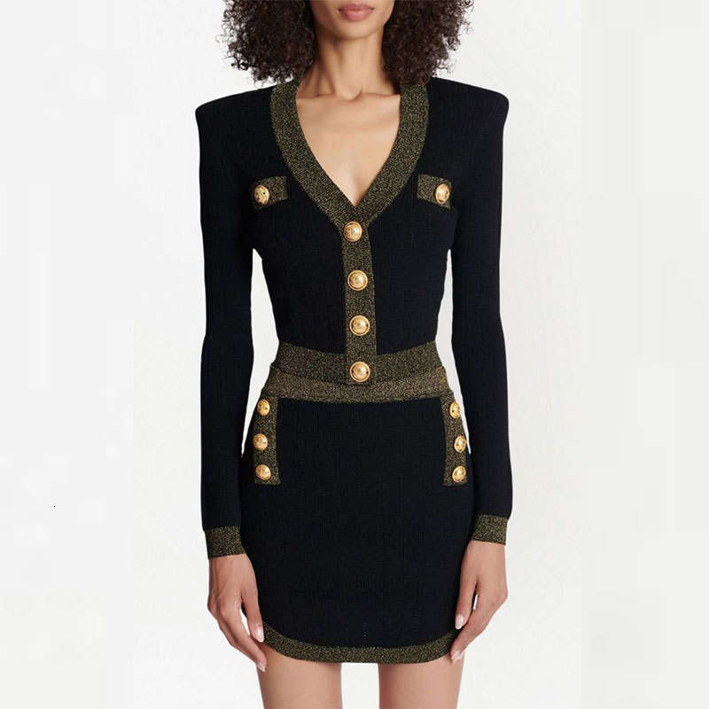 Elegant V-neck women's knitted cardigan spring and autumn style high-end fashion gold button basic shirt top