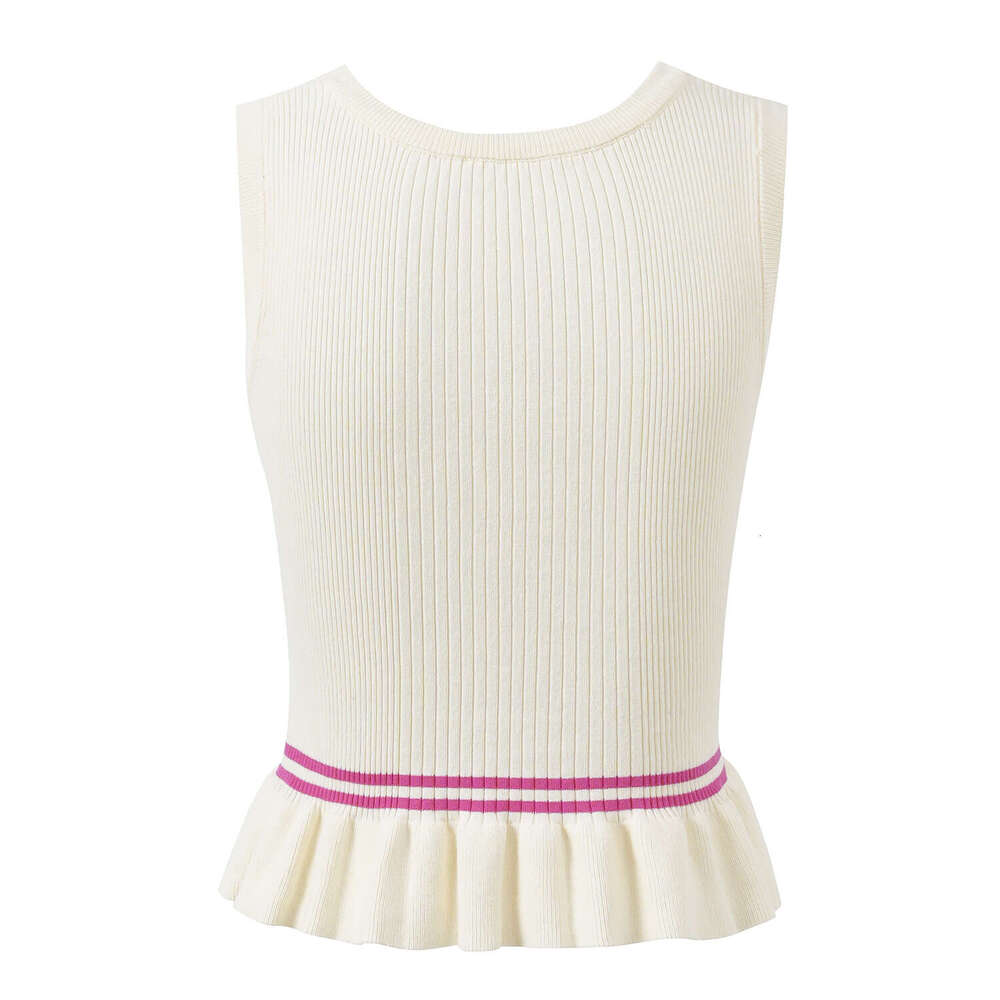 2026 Spring/Summer New Style Small Fish C-shaped Jacquard Multi functional Slimming Striped Knitted Tank Top for Women