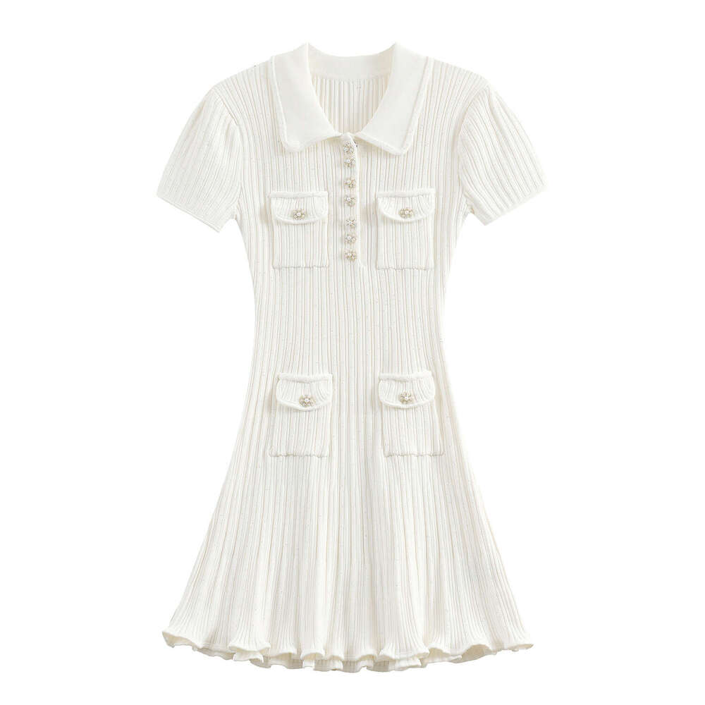 2026 Spring/Summer New Classic White Style Knitted Dress, Slimming and Elegant, Diamond Thread A-line