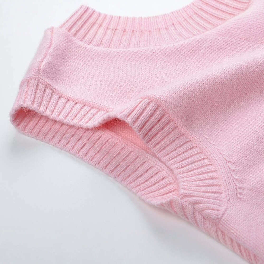 2026 Summer New Women's Sweet and Cute Aging Reducing Diamond Beaded Pink Knitted Cardigan Sleeveless Women's Tank Top