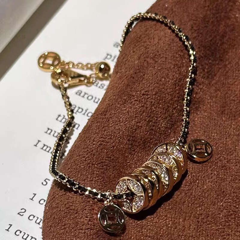 Women Jewelry Bangle Bracelet for Women Fortune-Bringing Coin Jewelry Gold Bracelet Shiny Zircon Inlaid Adjustable Clasp for Daily Office Wear