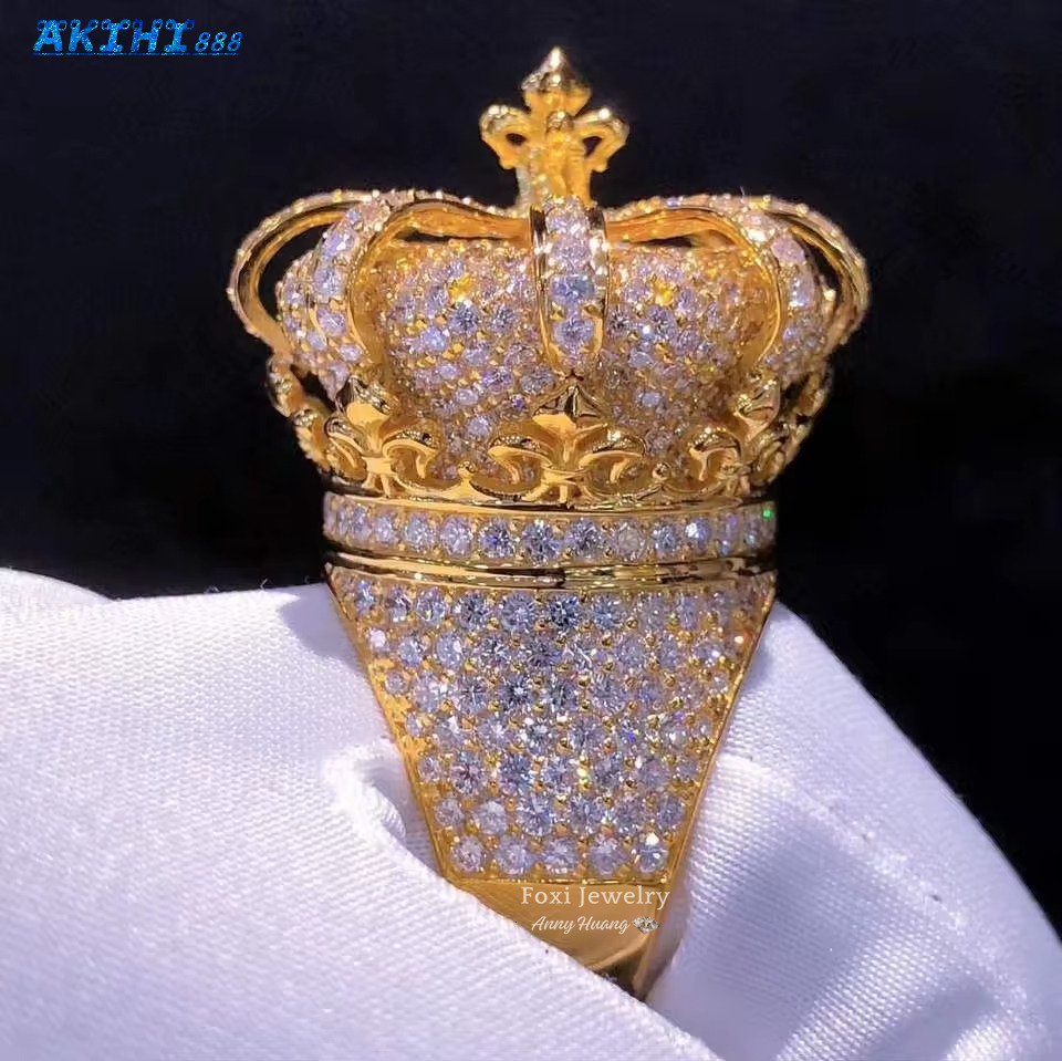 HIP HOP Mossanite Custom Jewelry MenS Luxury 925 Silver 18Kt Gold Plated Vvs Moissanite Diamond Crown Design Ring