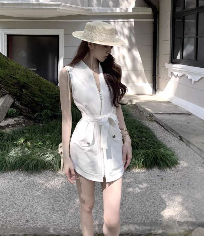 2026 Business Aesthetics Old Money Sleeveless Tie Straight Waist Work Clothes Style Zipper Dress Children