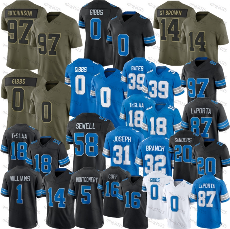 Jahmyr Gibbs Isaac TeSlaa Football Jersey Sam Laporta Barry Sanders Williams Jared Goff Campbell Penei Sewell Brian Branch Joseph Bates