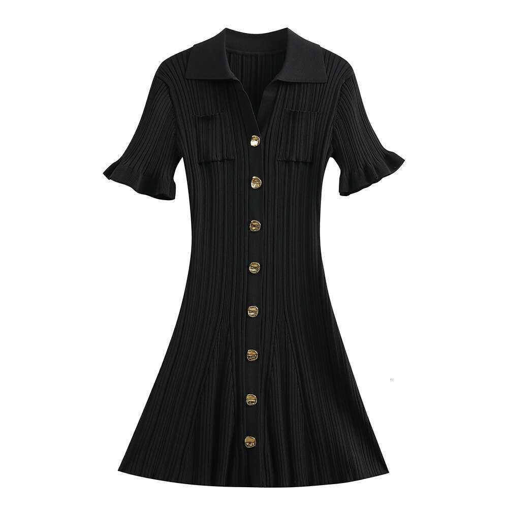 2026 Summer Girl Pink Sweet Shirt Collar Ruffle Sleeves Waist Strap Umbrella Skirt Mermaid Knitted Slimming Dress