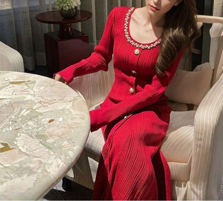 2026 Autumn/Winter Designer's New Knitted French Elegant Coat Long Sleeve Dress Children's Style