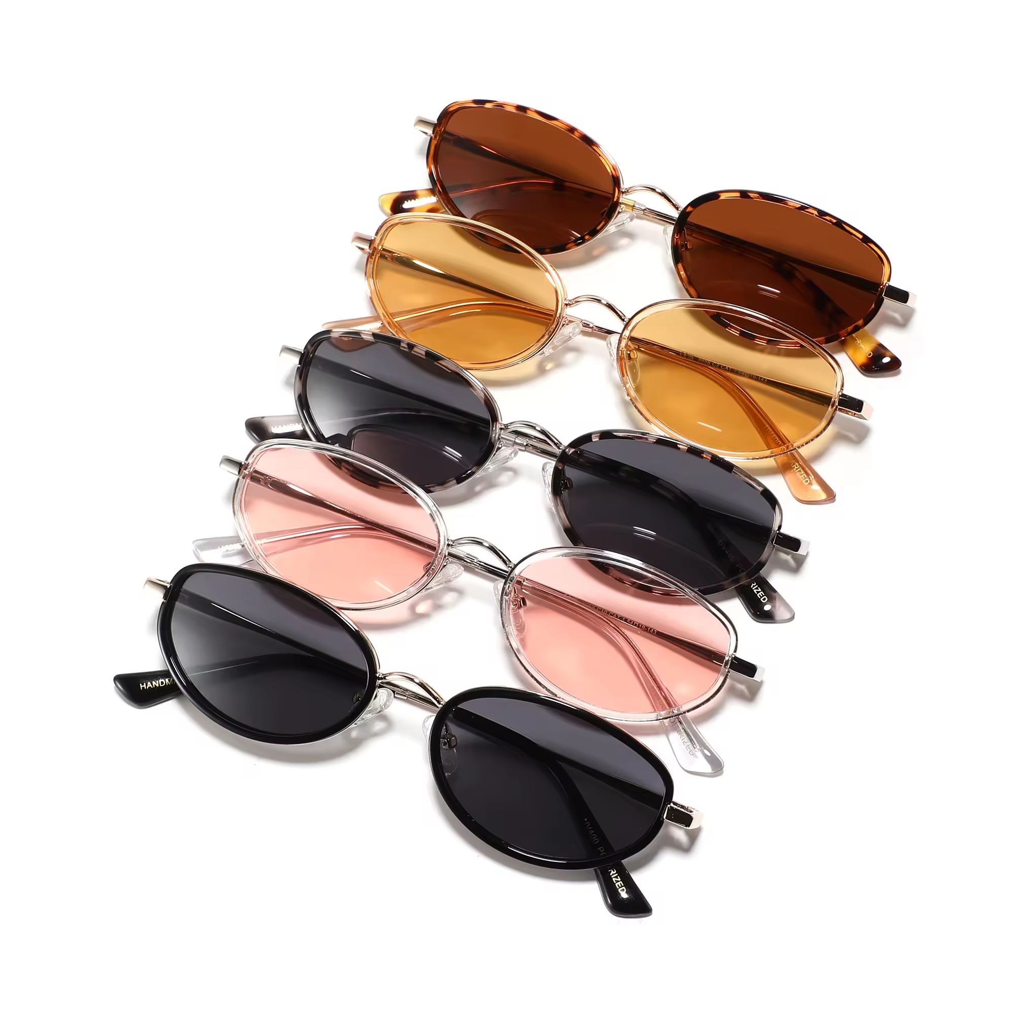 High-quality retro designer sunglasses metal frame small oval sunglasses UV400 polarized lens custom logo hand-made acetate sunglasses