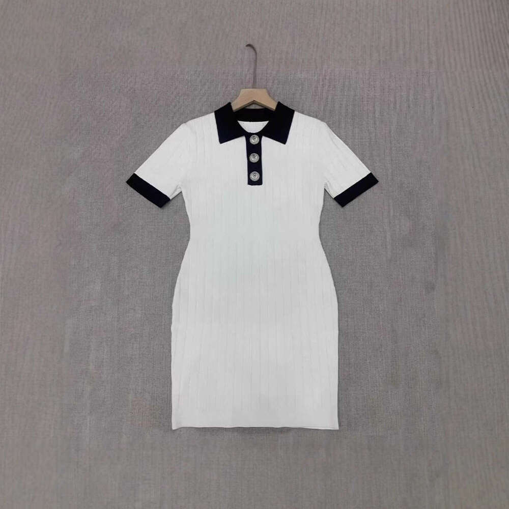 2026 Summer New Designer Women's Casual Collar Ice Silk Knitted Slimming Dress Women's Wear