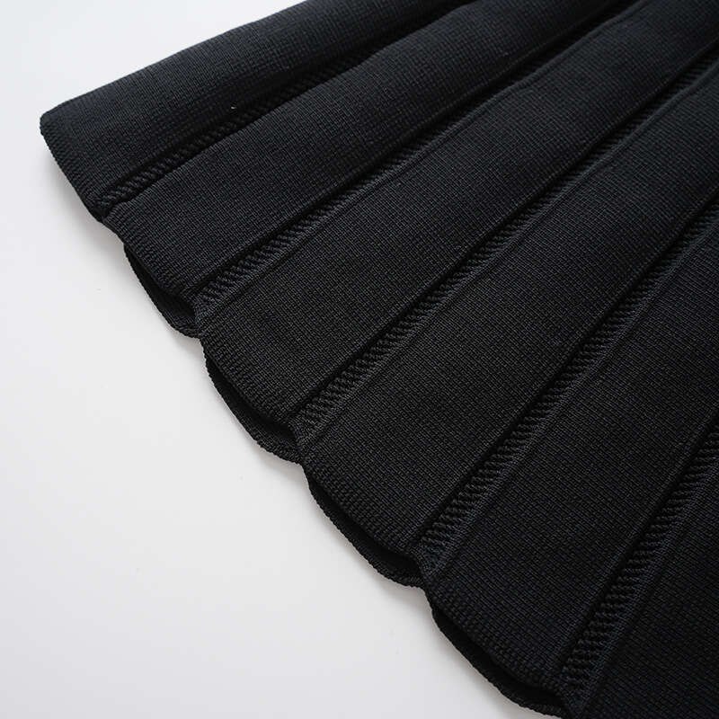 2026 European and American Spring/Summer Fashion Anti Stripe Knitted Collar Slimming A-line Elegant Black Dress