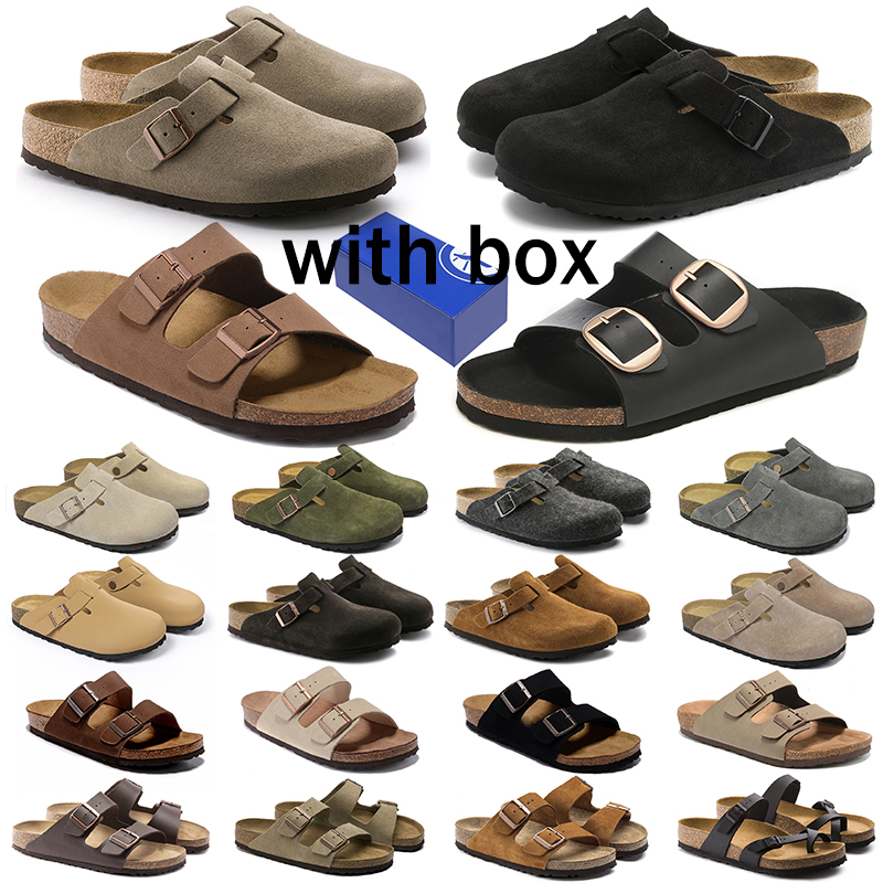Free shipping designer slippers with box for men women taupe brown mocha suede scuffs sandals leather flip flops