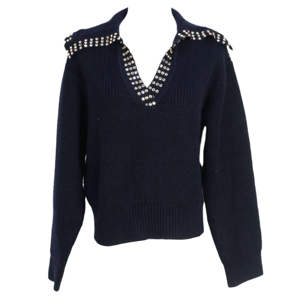 2026 autumn and winter loose niche lazy style rhinestone collar fashionable knitted women's sweater