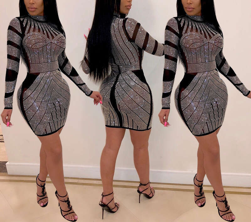 2026 Women's New Sexy Nightclub Fashion Set Spiral Round Neck European and American Style Dress