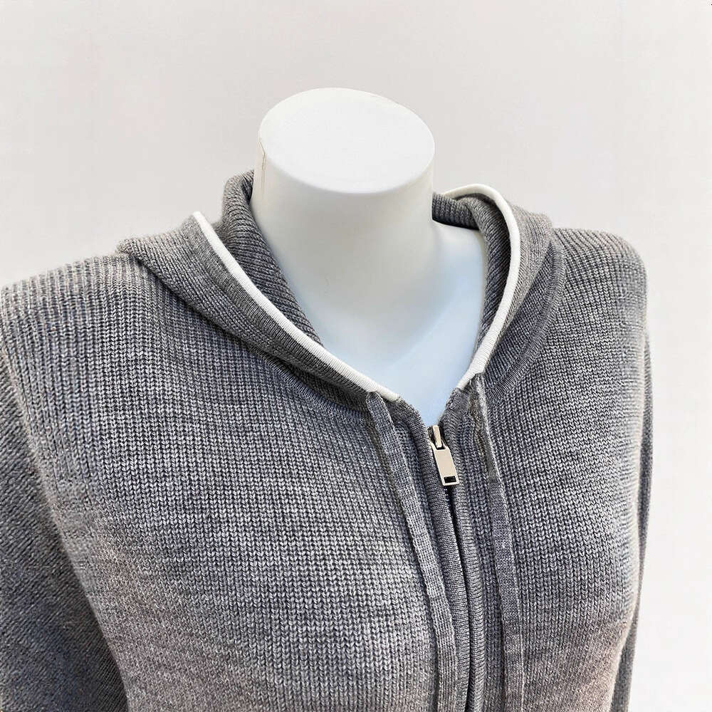 2026 autumn and winter new color blocked zipper hooded neutral casual sports knitted cardigan jacket