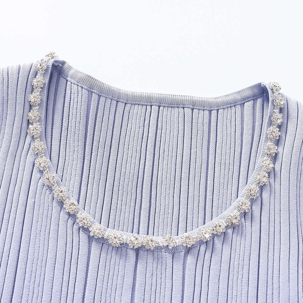 2026 Spring/Summer New Social Style Big U Neck Sleeveless Purple Slim Knitted Tank Top Elegant Long Dress for Women