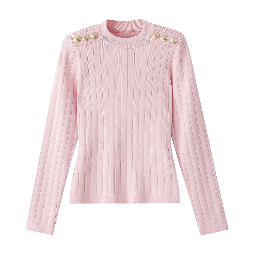 2026 new social semi high neck sweater with gold buttons designed by high-end tactile black slim knit shirt