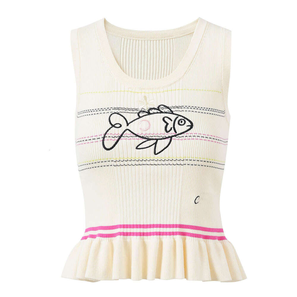 2026 Spring/Summer New Style Small Fish C-shaped Jacquard Multi functional Slimming Striped Knitted Tank Top for Women