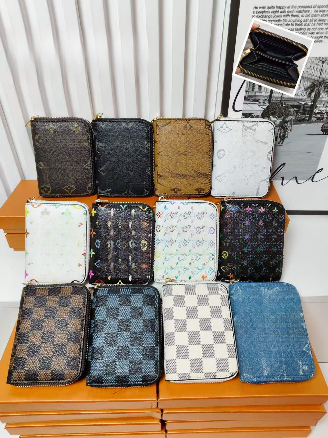 10A Designers MULTIPLE Wallet Paris Plaid Style Mens billfold Women Purse High-end Water ripple flowers SLENDER Wallets handbag 2